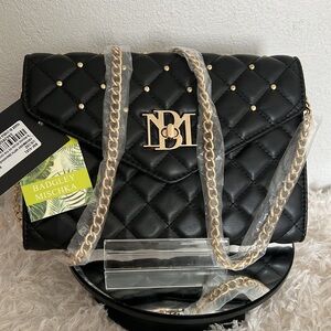 NWT Badgley Mischka Black Diamond Quilt and Studded Vegan Leather Crossbody